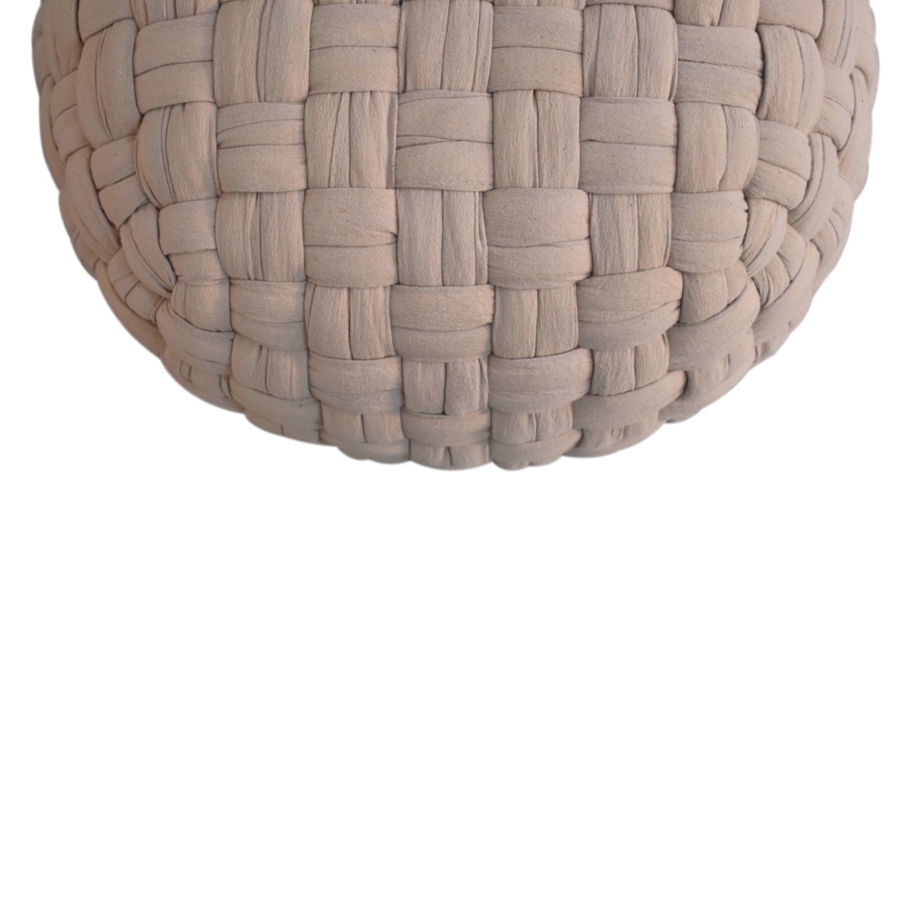 Solid Mango Wood Cream Basket Weave Tube Pouffe - Image 6