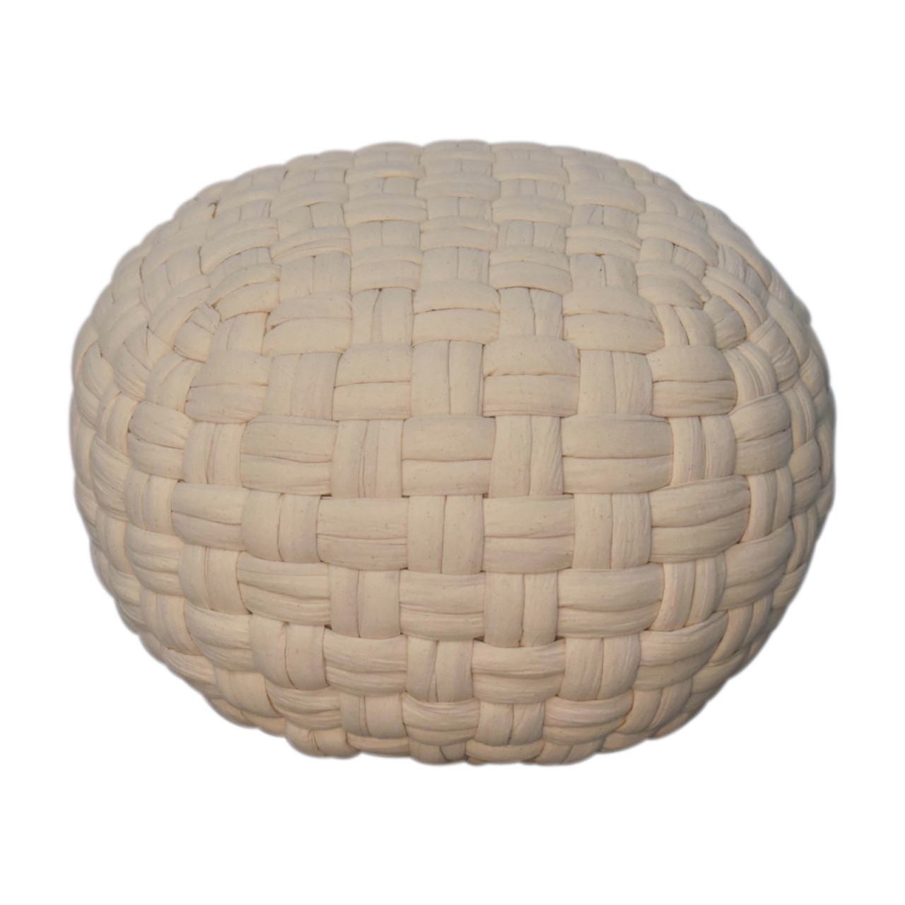 Solid Mango Wood White Cotton Woven Tube Pouffe - Image 2