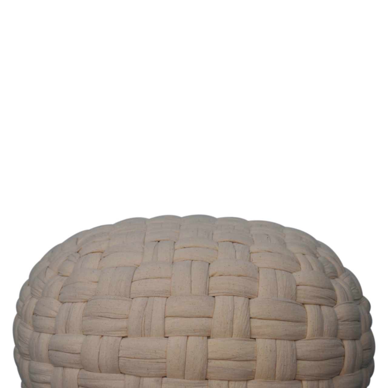 Solid Mango Wood White Cotton Woven Tube Pouffe - Image 3