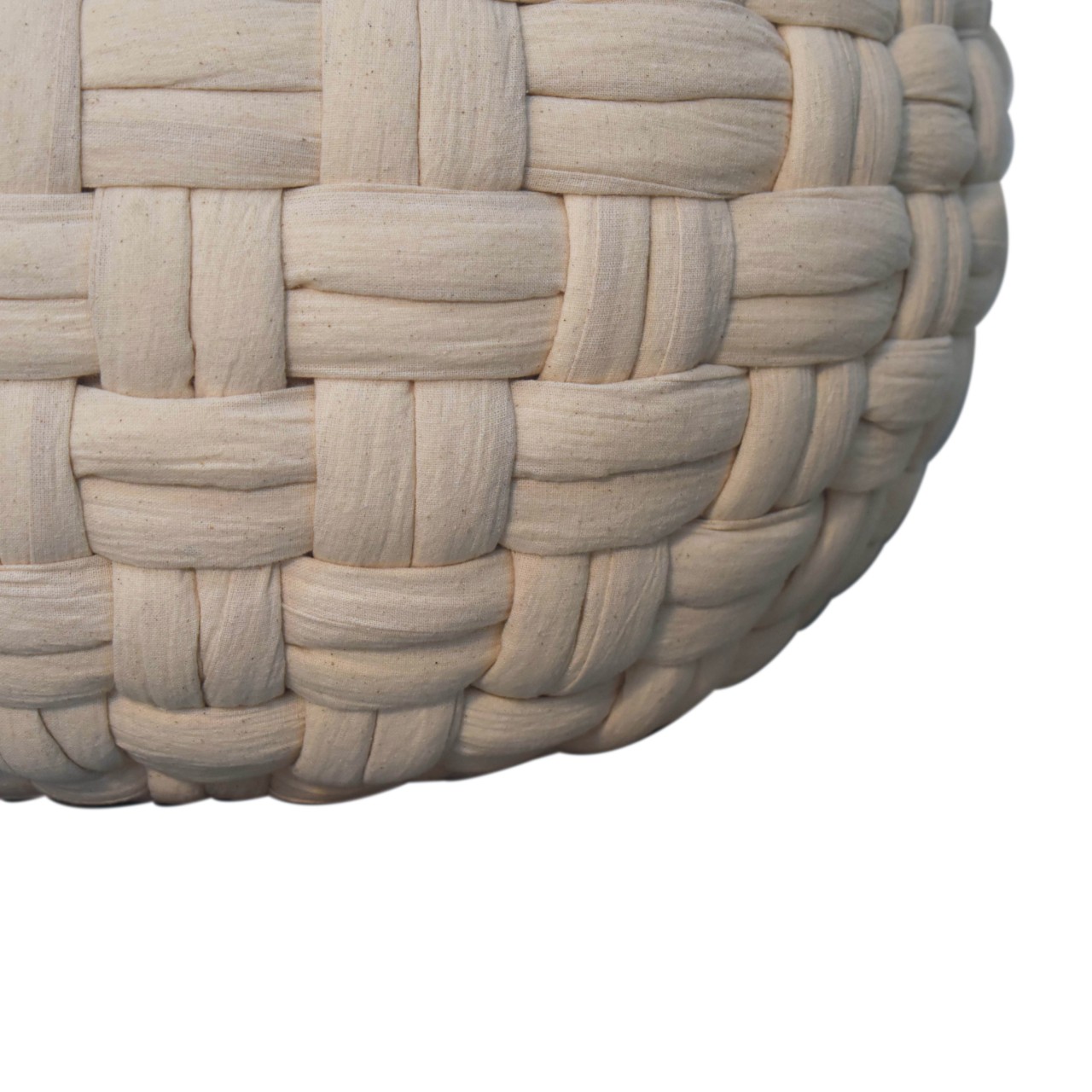 Solid Mango Wood White Cotton Woven Tube Pouffe - Image 5