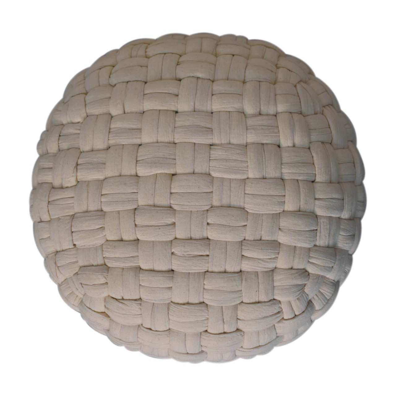 Solid Mango Wood White Cotton Woven Tube Pouffe - Image 7