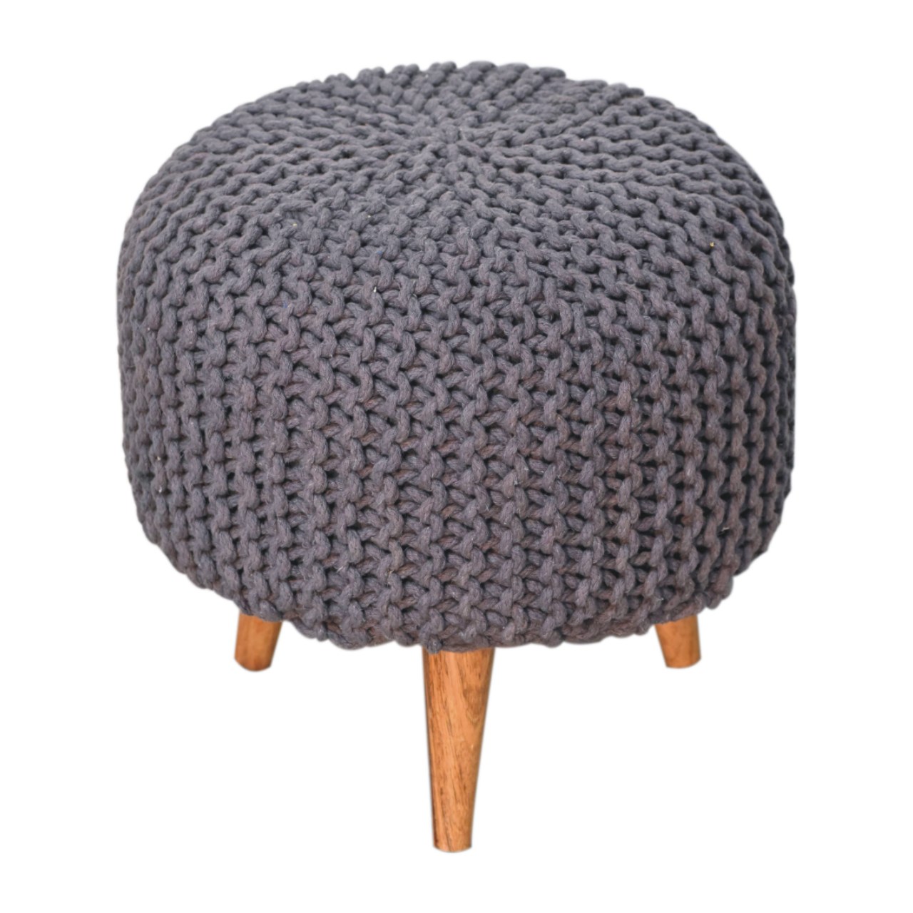 Solid Mango Wood Oak Finished Keeva Grey Woven Round Footstool - Image 2