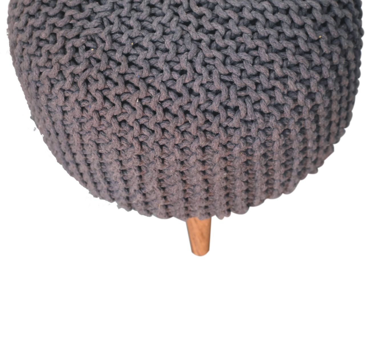Solid Mango Wood Oak Finished Keeva Grey Woven Round Footstool - Image 4