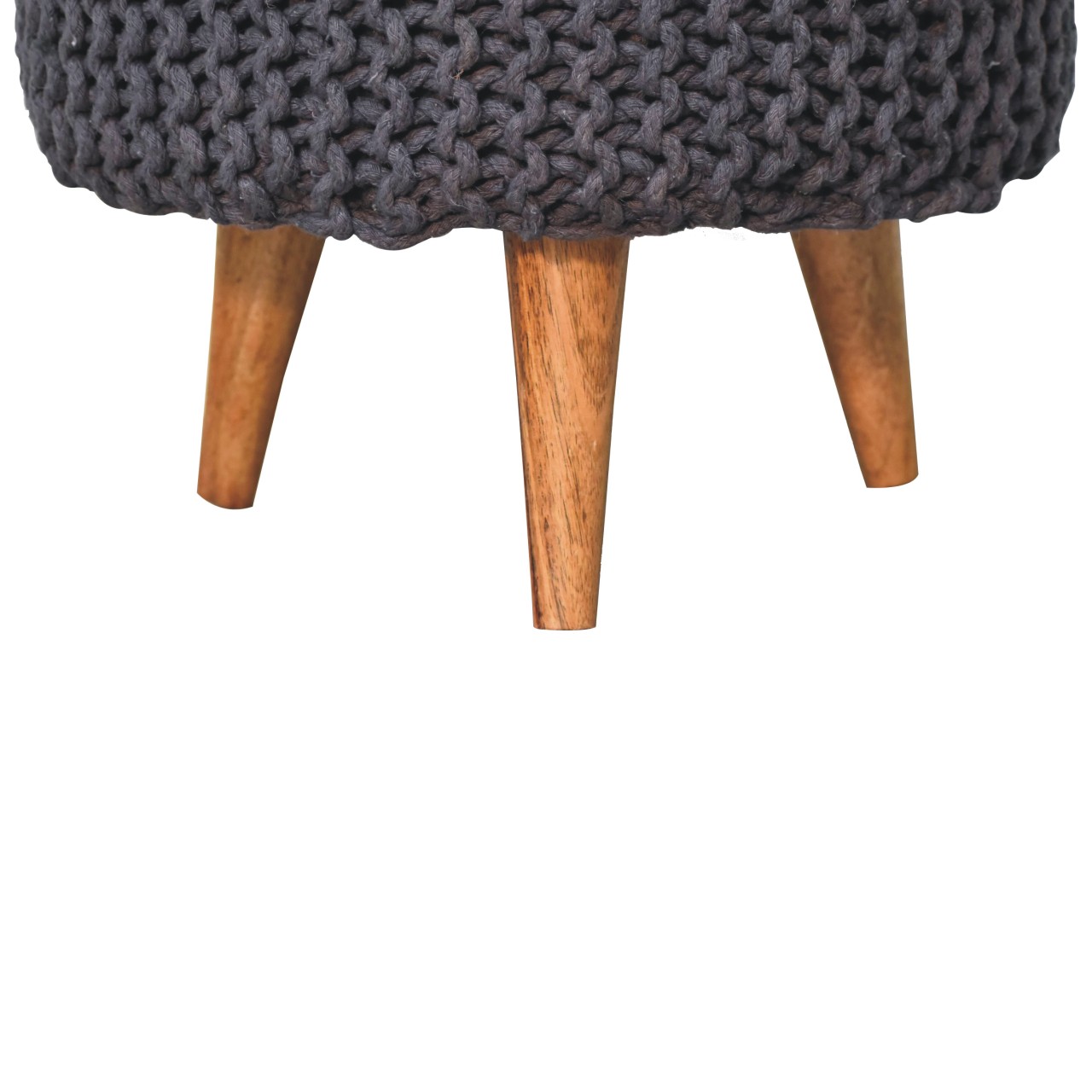Solid Mango Wood Oak Finished Keeva Grey Woven Round Footstool - Image 6