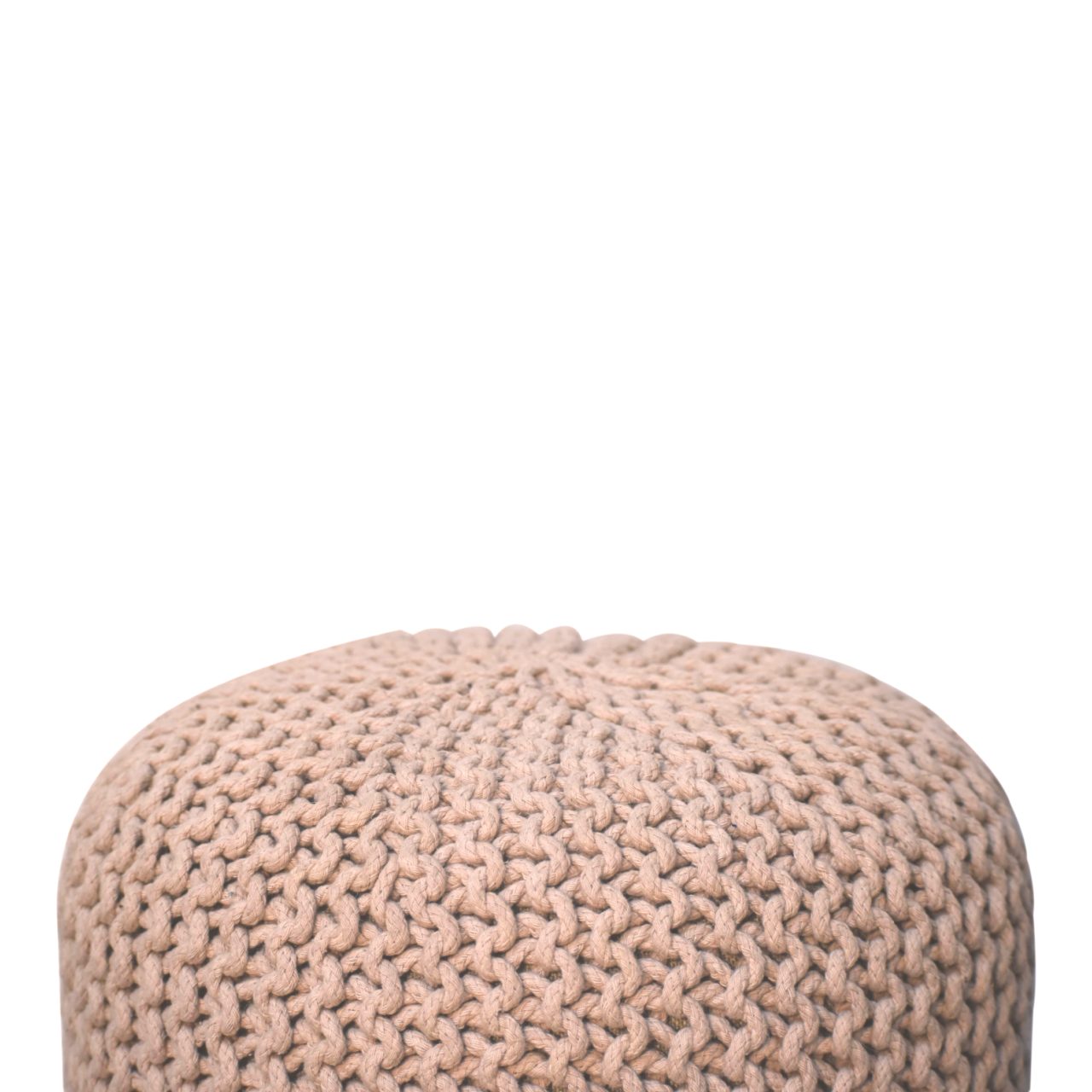 Solid Mango Wood Oak Finish Keeva Beige Round Footstool - Image 4