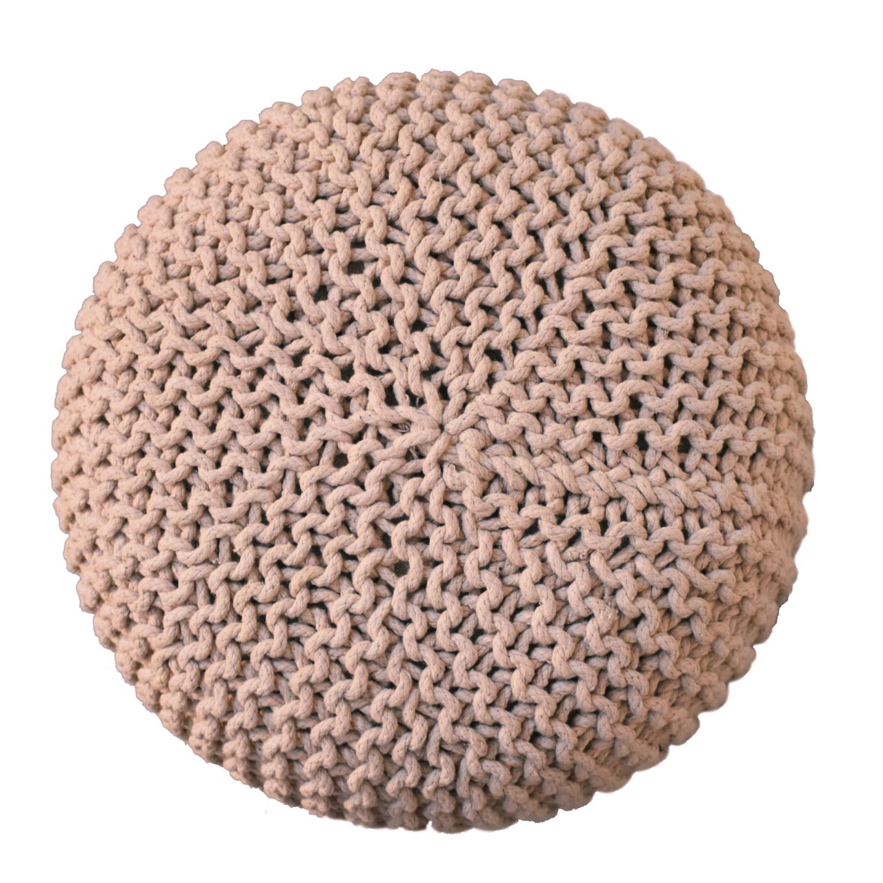 Solid Mango Wood Oak Finish Keeva Beige Round Footstool - Image 5