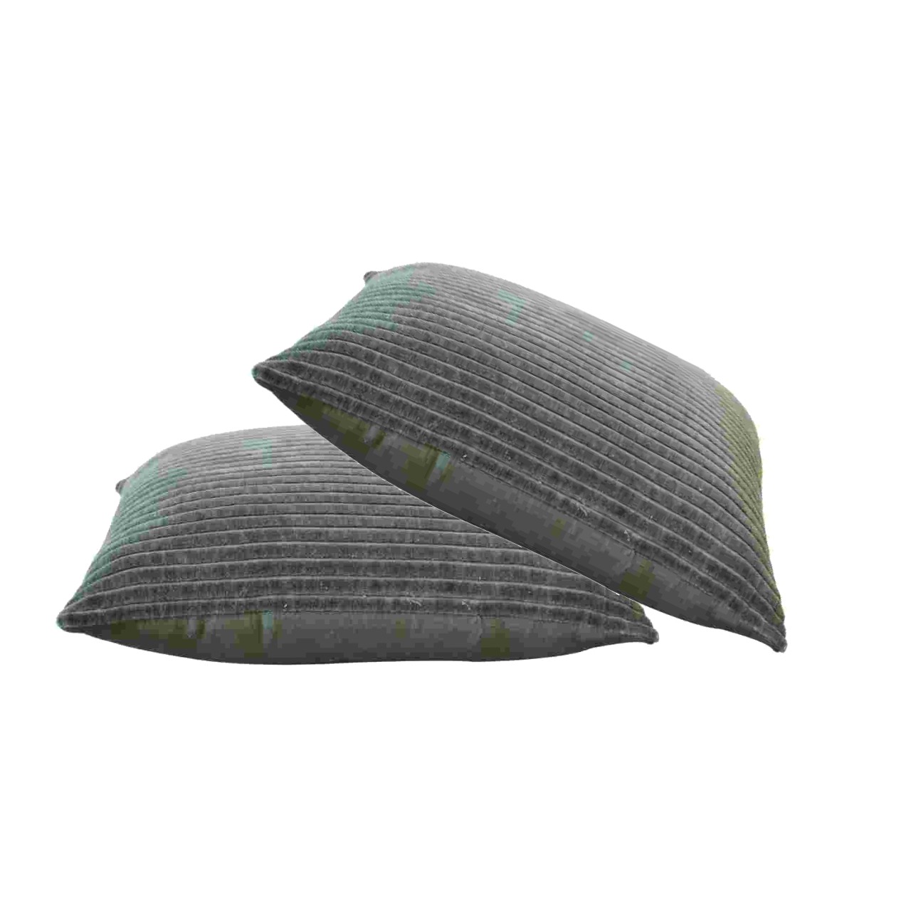 Solid Mango Wood Set of 2 Ribbed Green Cushions - Image 2