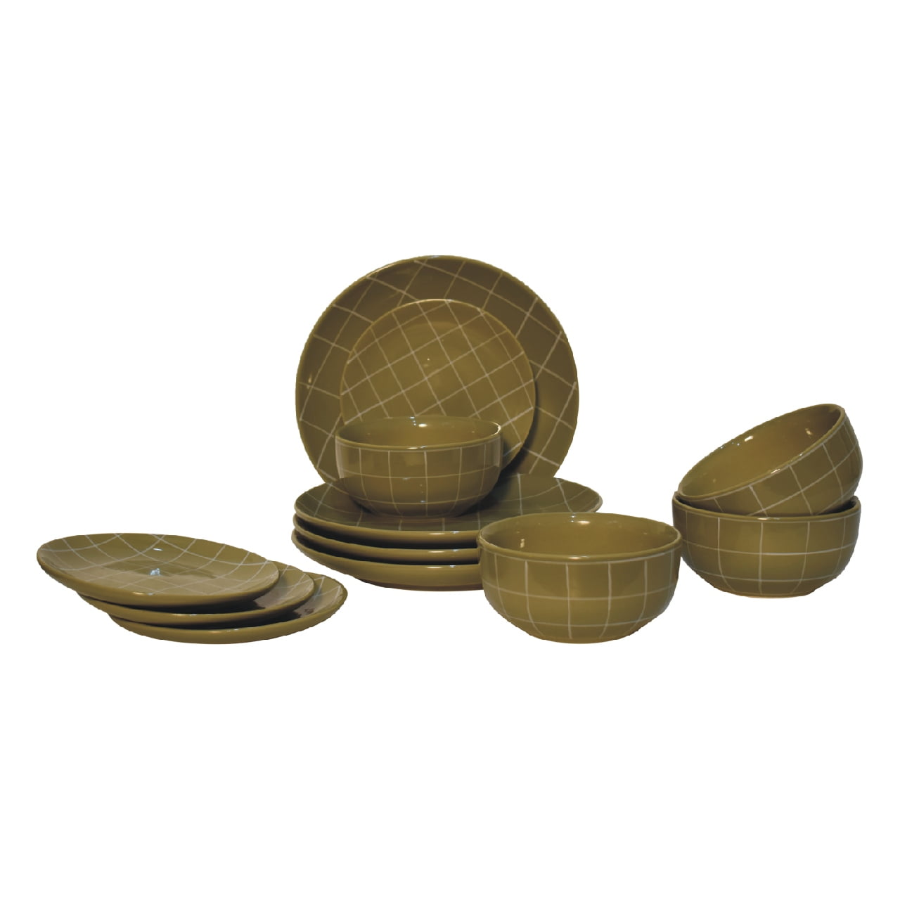 Solid Mango Wood Olive Green 12 Piece Dahlia Plate Set - Image 3