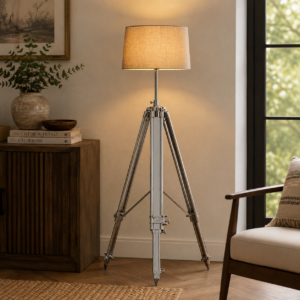Solid Mango Wood Chrome Tripod Lamp