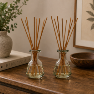 Solid Mango Wood Adira Glass Bottle Diffuser Set (Mandarin & Apple Cinnamon)