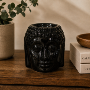 Solid Mango Wood Black Buddah Oil Burner (Lotus) Ylang Ylang, White Lotus, Lavender