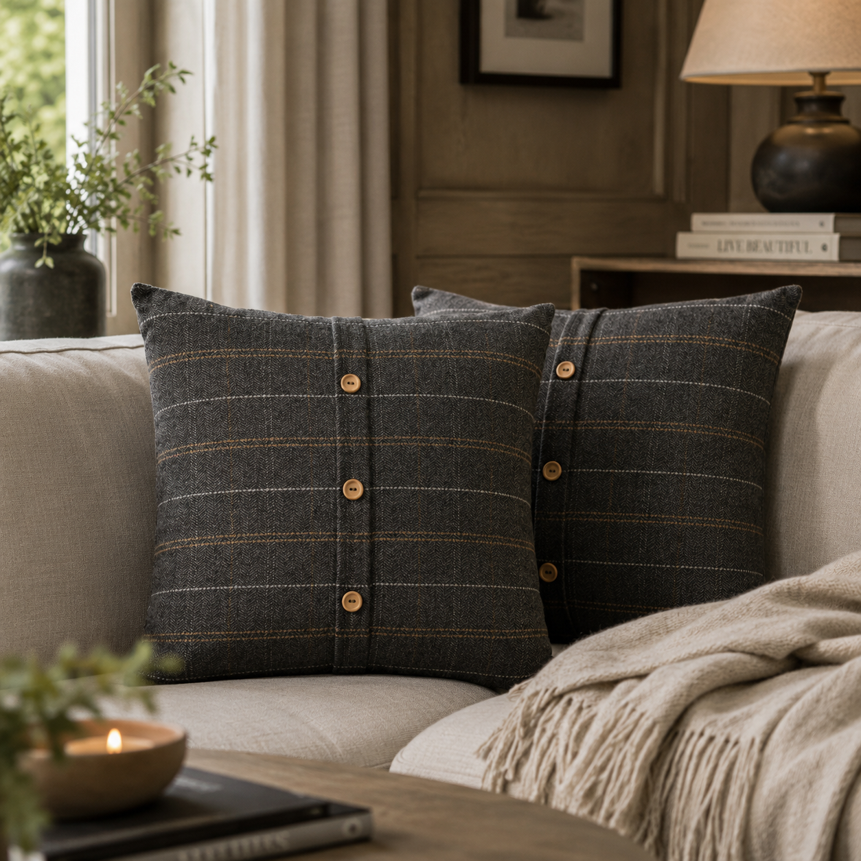 Solid Mango Wood 2 Quinn Pewter Cushions