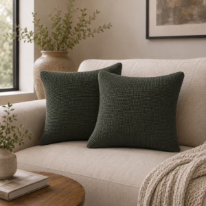 Solid Mango Wood Green Cotton Cushion Set of 2