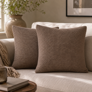 Solid Mango Wood Brown Cotton Cushion Set of 2