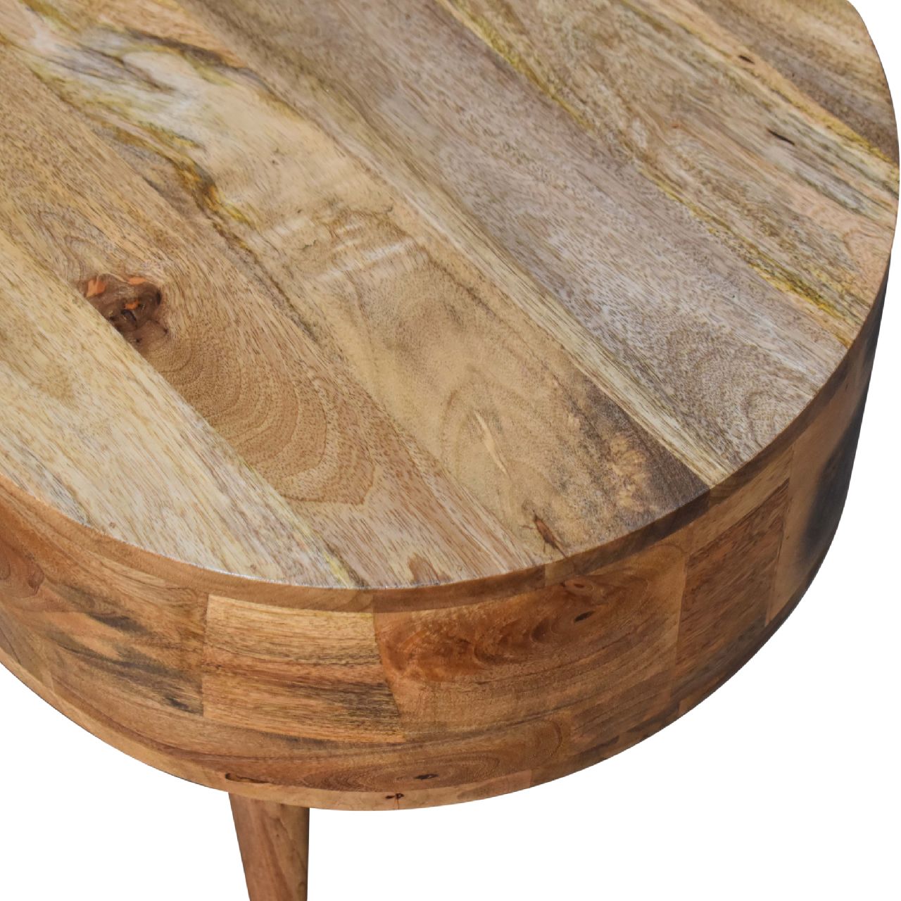 Solid Mango Wood Oak Finished 2 Drawer Rounded Coffee Table - Image 4