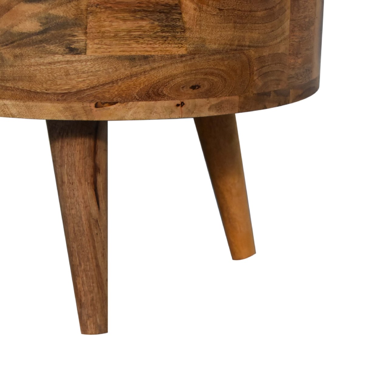 Solid Mango Wood Oak Finished 2 Drawer Rounded Coffee Table - Image 7