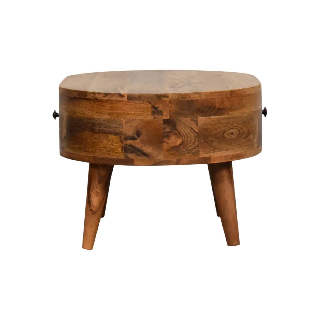 Solid Mango Wood Oak Finished 2 Drawer Rounded Coffee Table - Image 8