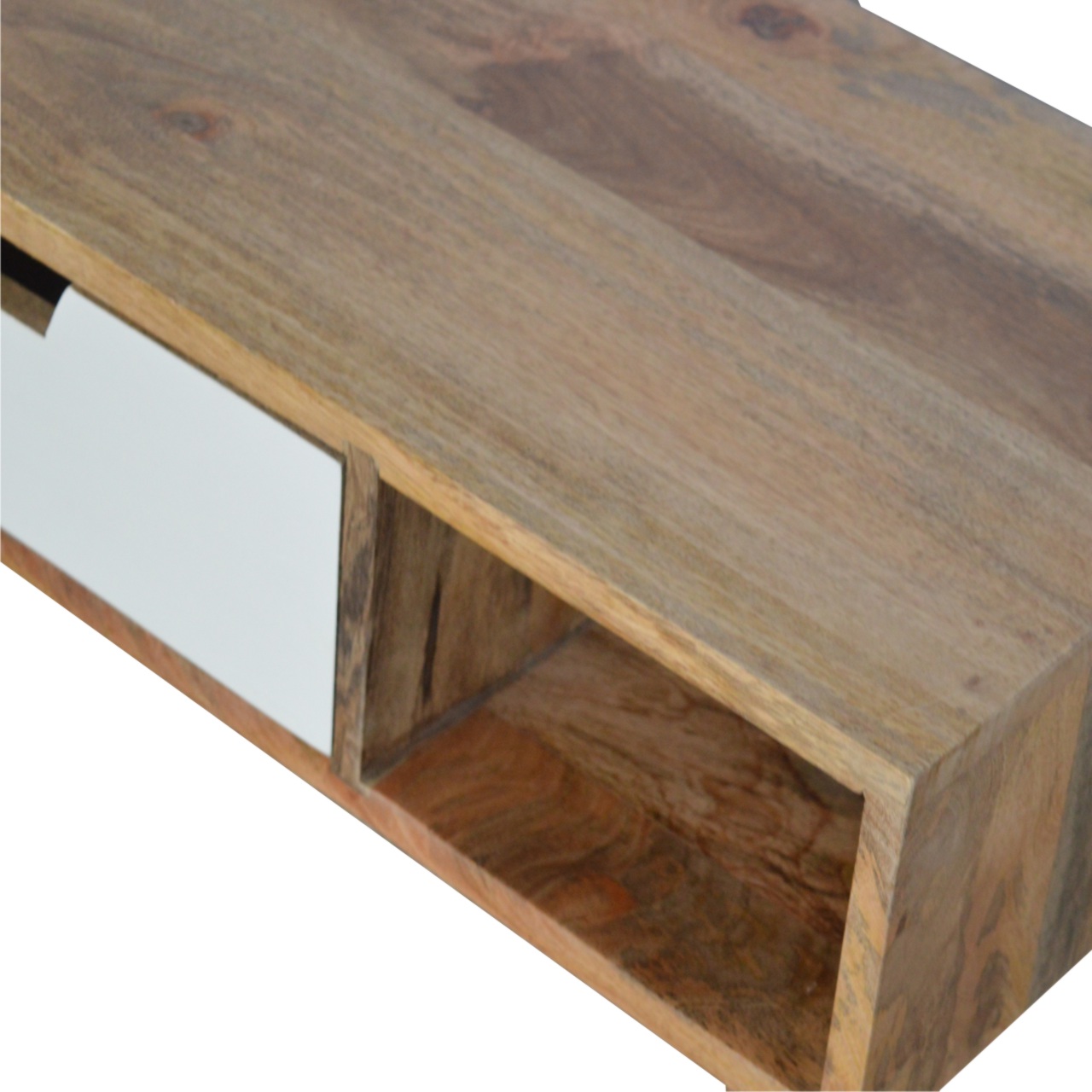 Solid Mango Wood Oak Finished Green & White Hand Painted 2 Drawer 1 Slot Media Unit - Image 5