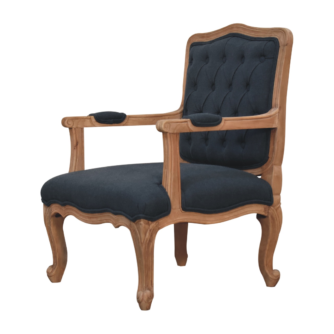 Solid Mango Wood Sun Bleached Finished Navy Blue Linen French Style Chair - Image 3