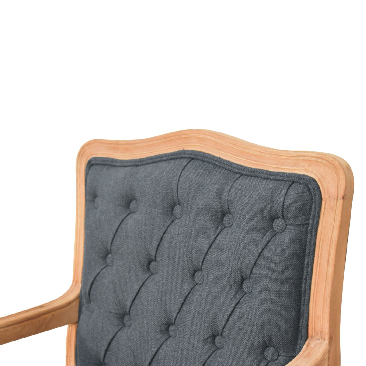 Solid Mango Wood Sun Bleached Finished Navy Blue Linen French Style Chair - Image 4