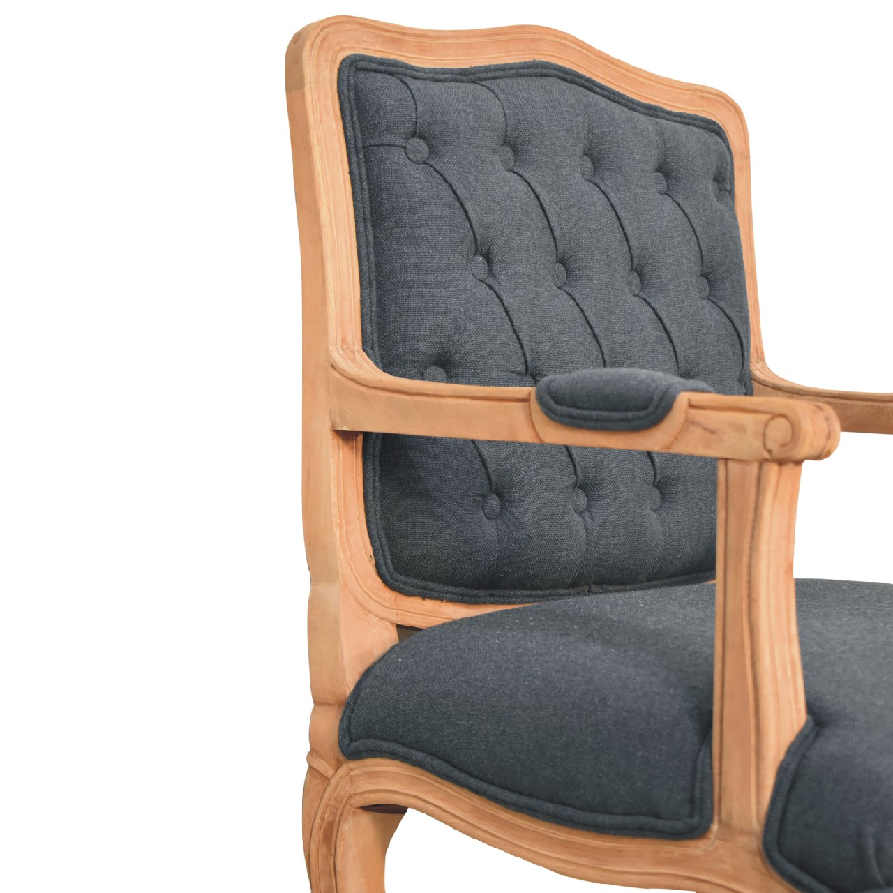 Solid Mango Wood Sun Bleached Finished Navy Blue Linen French Style Chair - Image 5