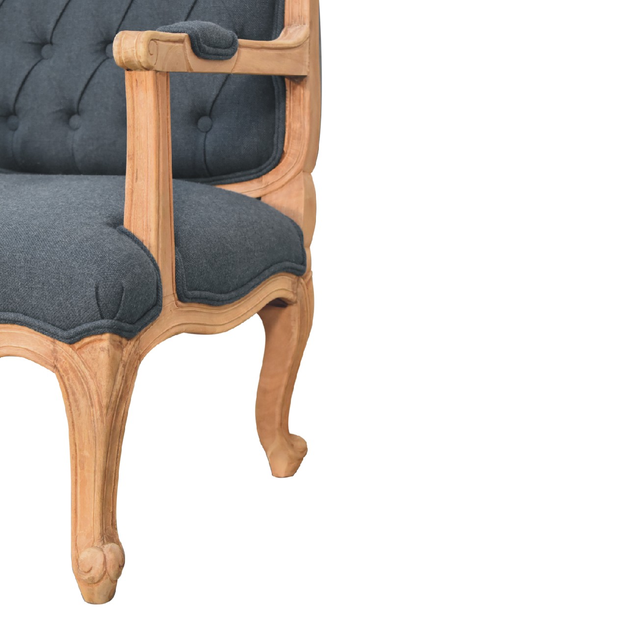 Solid Mango Wood Sun Bleached Finished Navy Blue Linen French Style Chair - Image 6