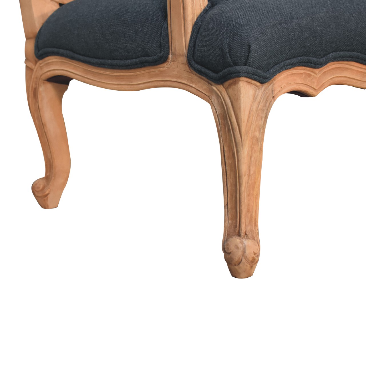 Solid Mango Wood Sun Bleached Finished Navy Blue Linen French Style Chair - Image 7