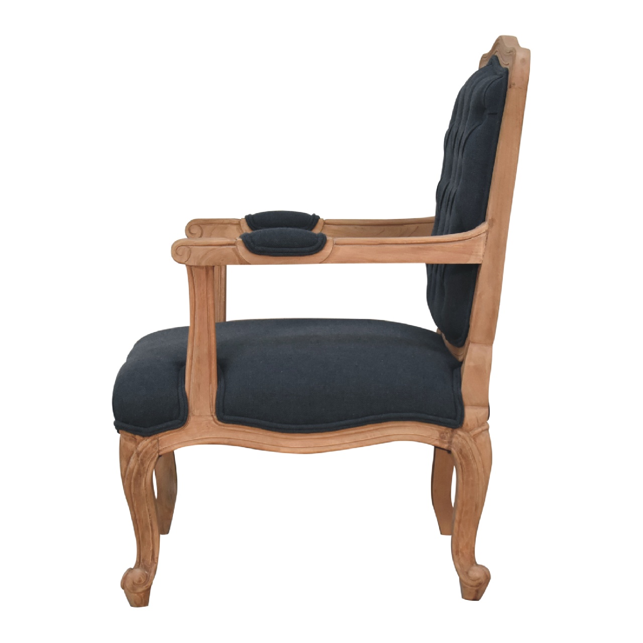 Solid Mango Wood Sun Bleached Finished Navy Blue Linen French Style Chair - Image 8