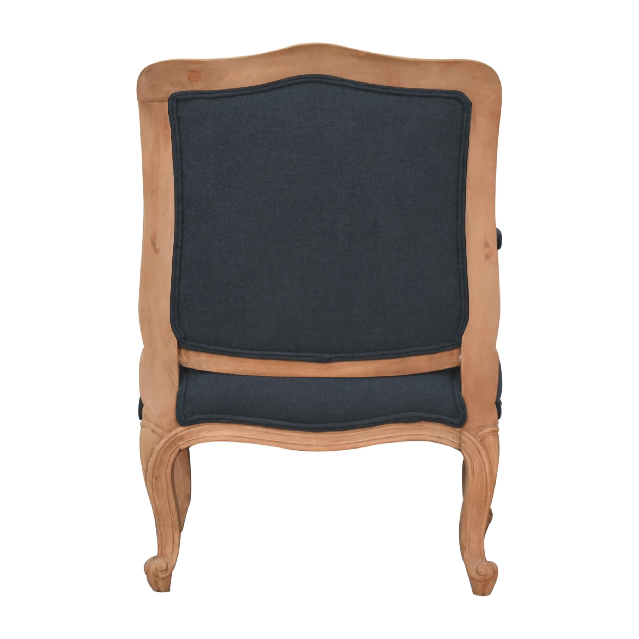 Solid Mango Wood Sun Bleached Finished Navy Blue Linen French Style Chair - Image 9