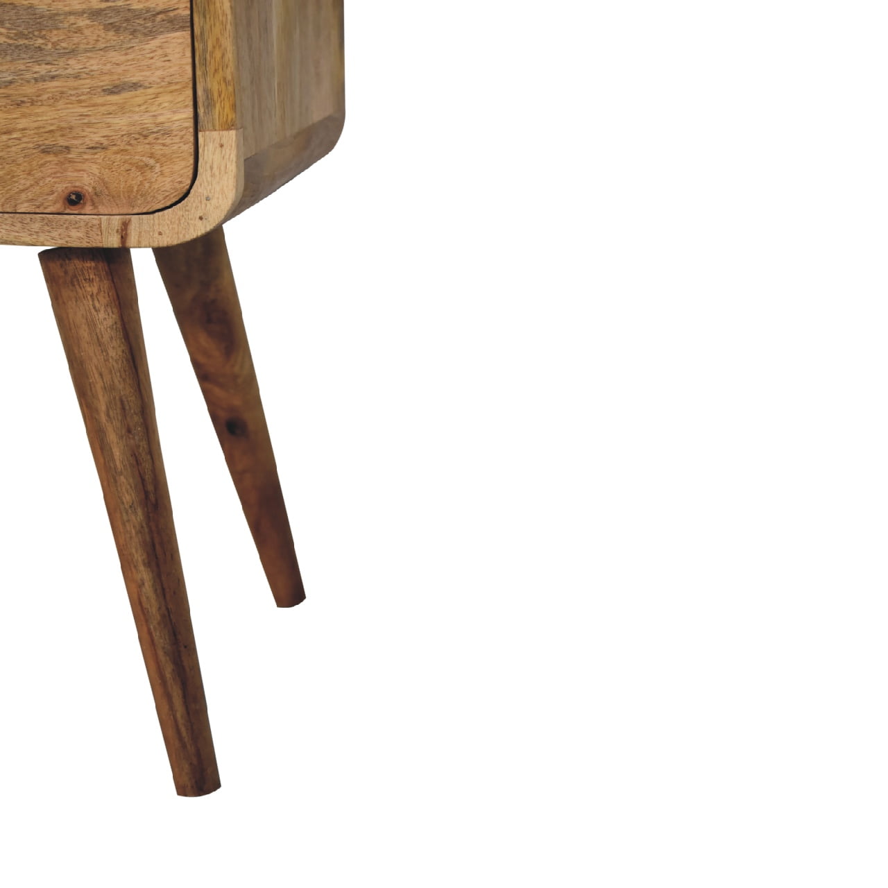 Solid Mango Wood Oak Finished 2 Drawer Mini Curved Bedside - Image 6