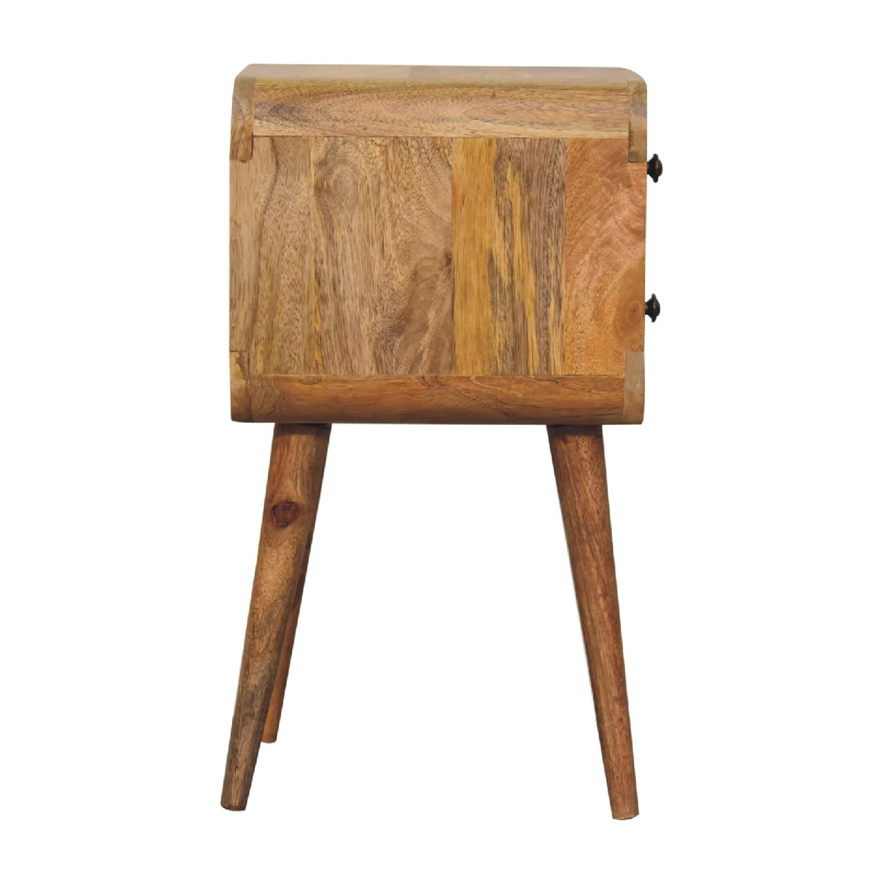 Solid Mango Wood Oak Finished 2 Drawer Mini Curved Bedside - Image 7