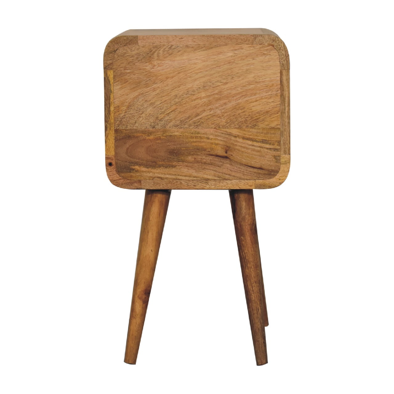Solid Mango Wood Oak Finished 2 Drawer Mini Curved Bedside - Image 8