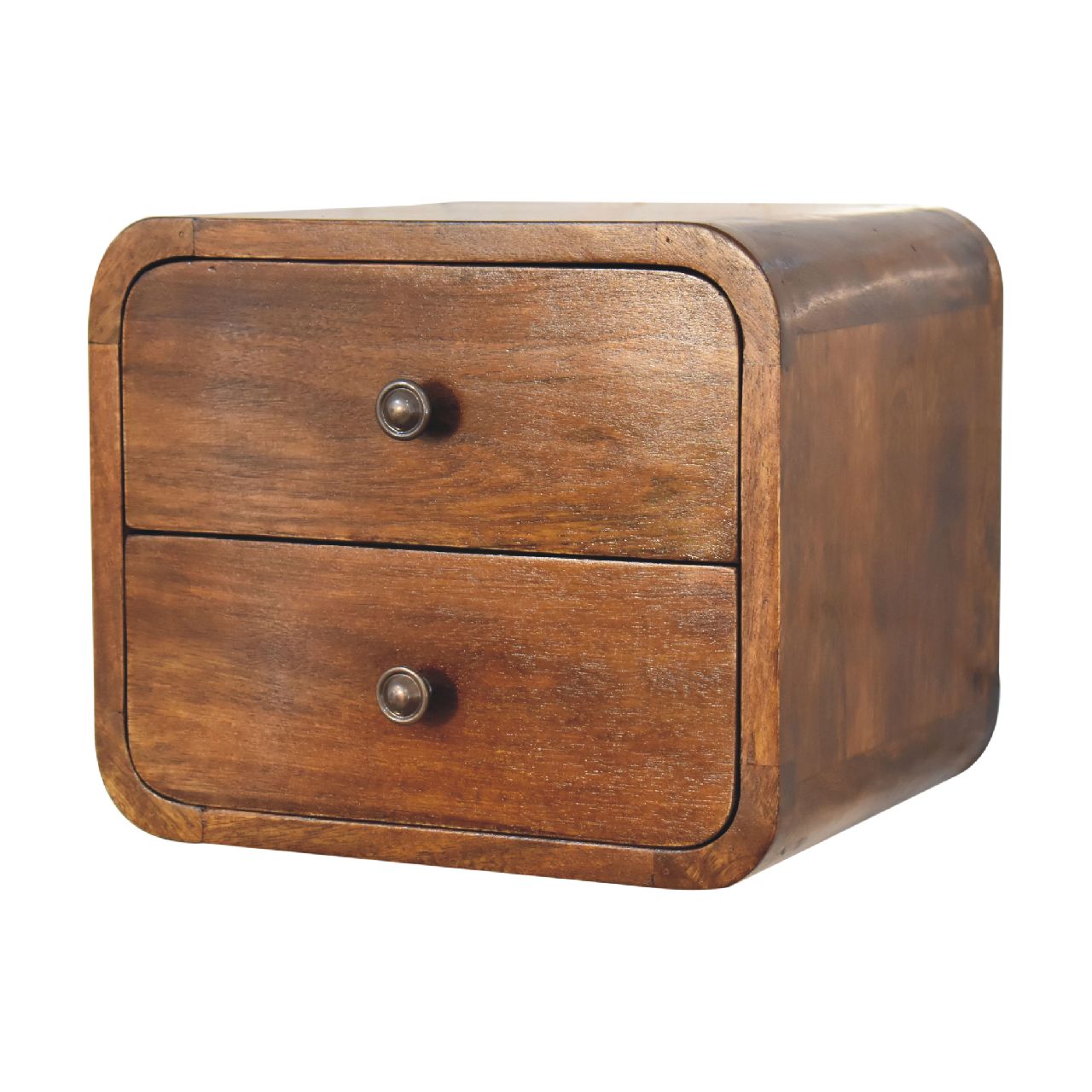 Solid Mango Wood Chestnut Finished 2 Drawer Floating Mini Bedside - Image 2