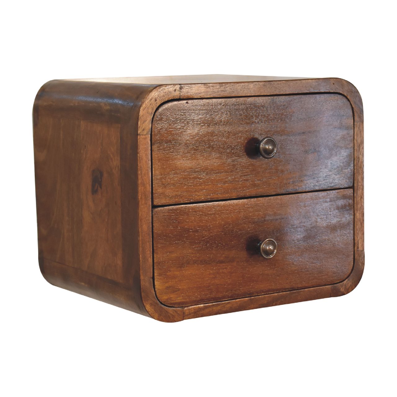 Solid Mango Wood Chestnut Finished 2 Drawer Floating Mini Bedside - Image 3