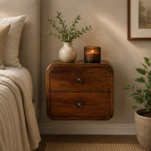 Solid Mango Wood Chestnut Finished 2 Drawer Floating Mini Bedside