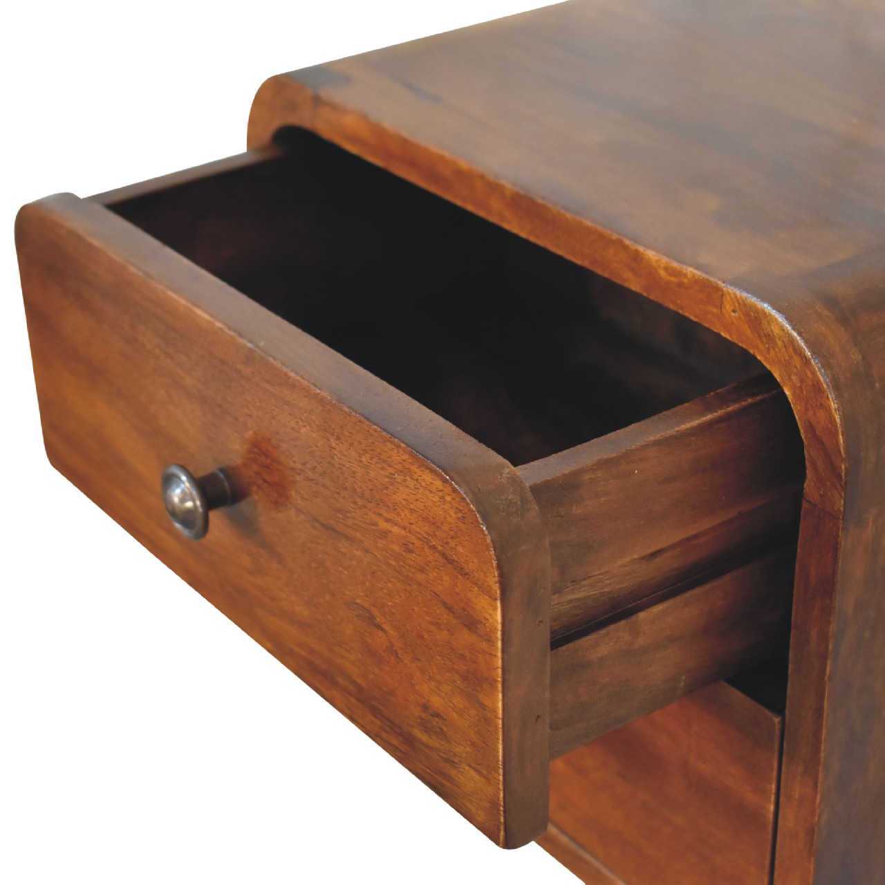 Solid Mango Wood Chestnut Finished 2 Drawer Floating Mini Bedside - Image 5