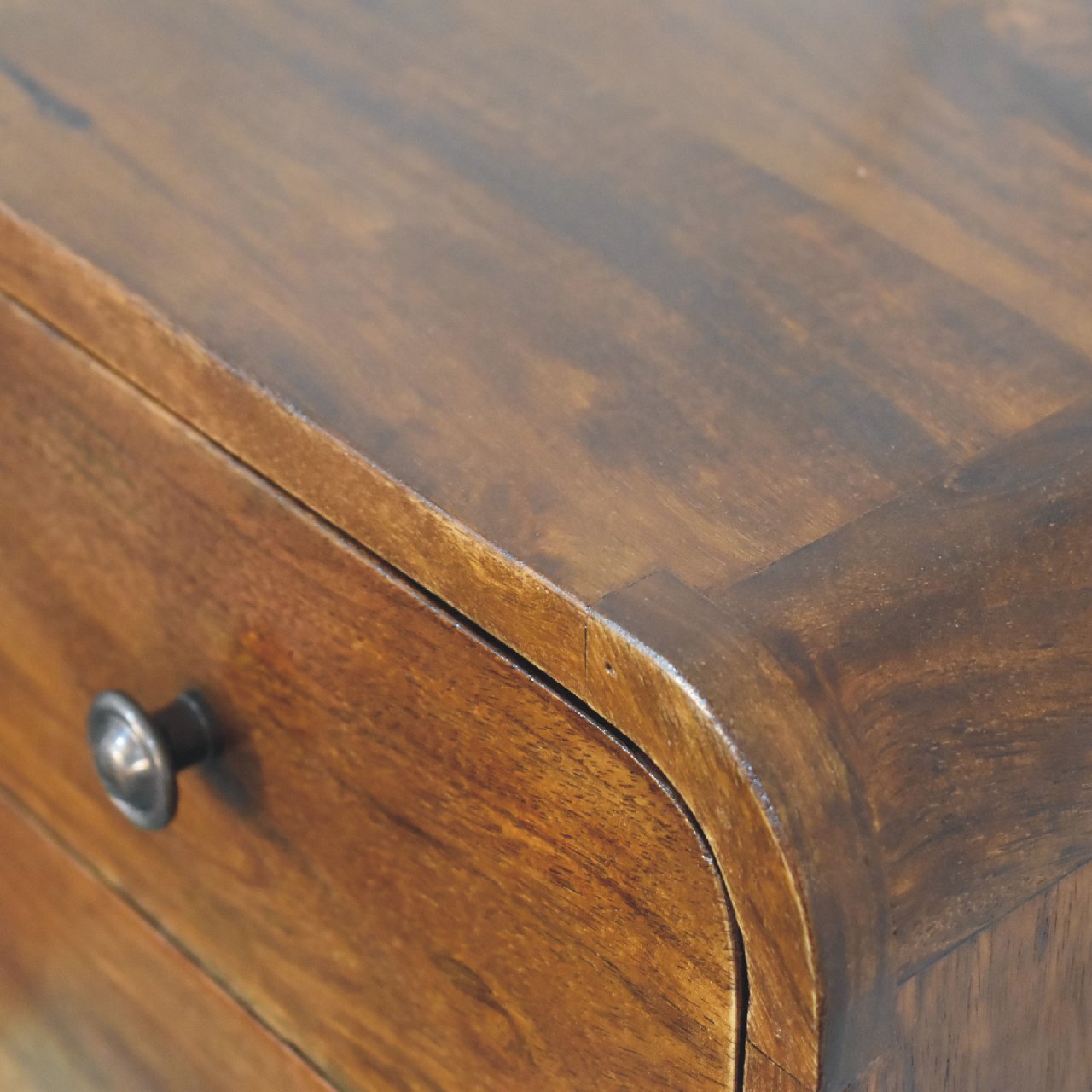Solid Mango Wood Chestnut Finished 2 Drawer Floating Mini Bedside - Image 6