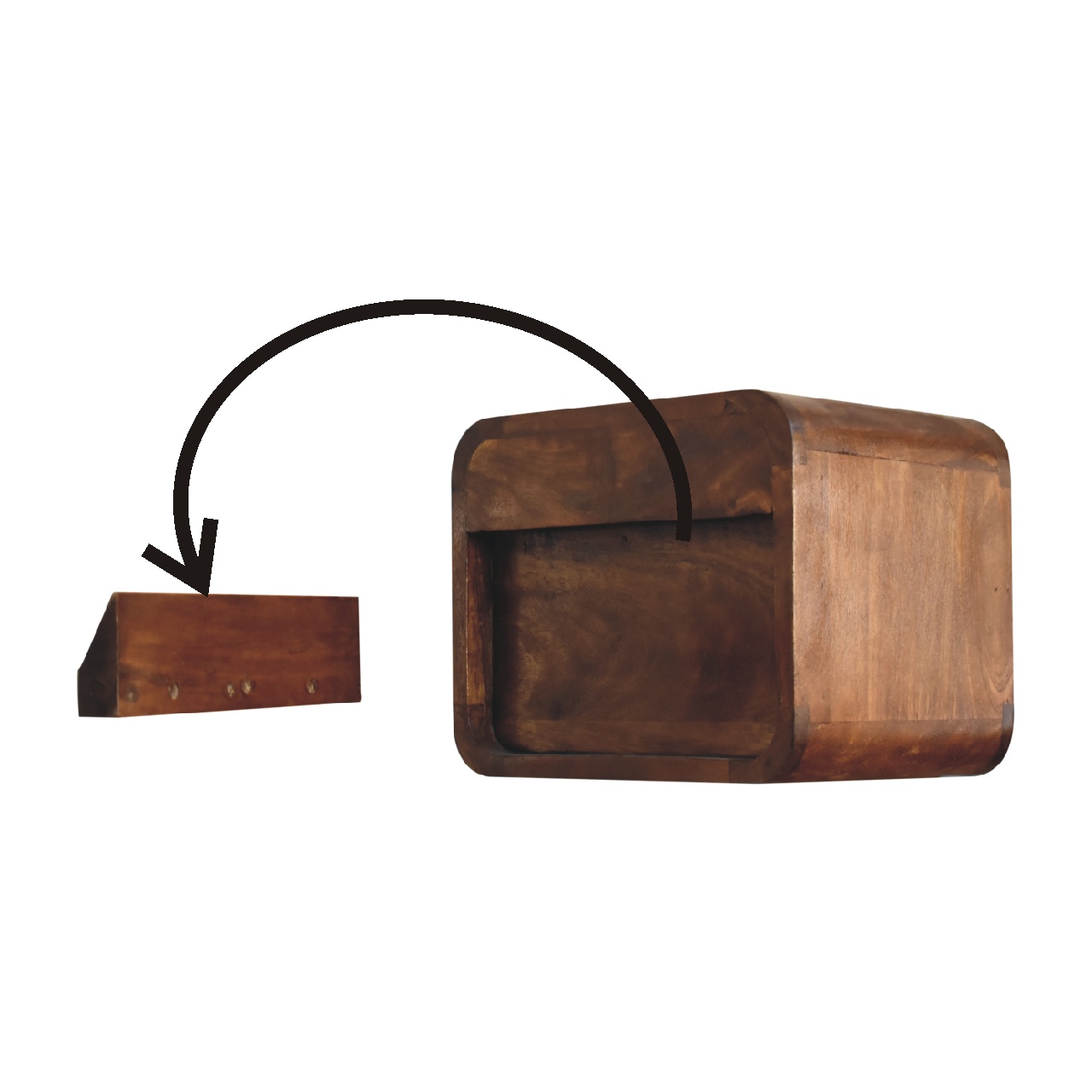Solid Mango Wood Chestnut Finished 2 Drawer Floating Mini Bedside - Image 9