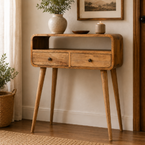 Solid Mango Wood Oak Finished 1 Drawer Mini London Console Table