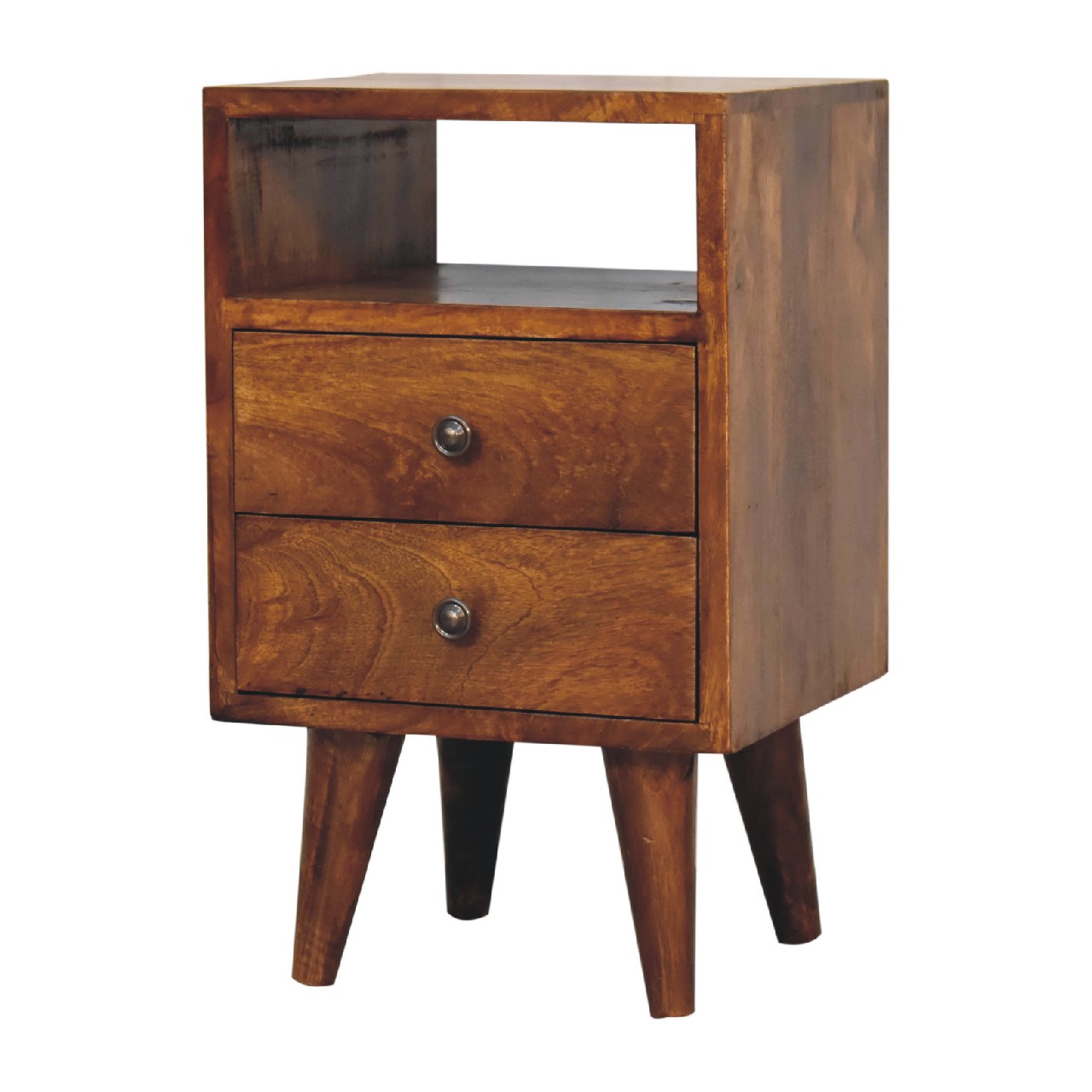 Solid Mango Wood Chestnut Finished 2 Drawer 1 Slot Mini Classic Bedside - Image 2