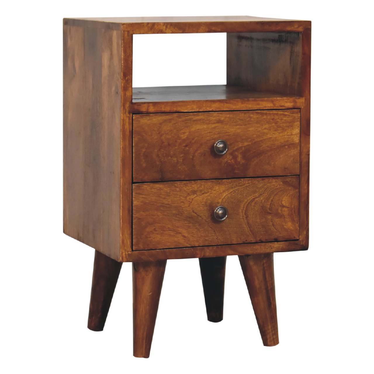 Solid Mango Wood Chestnut Finished 2 Drawer 1 Slot Mini Classic Bedside - Image 3
