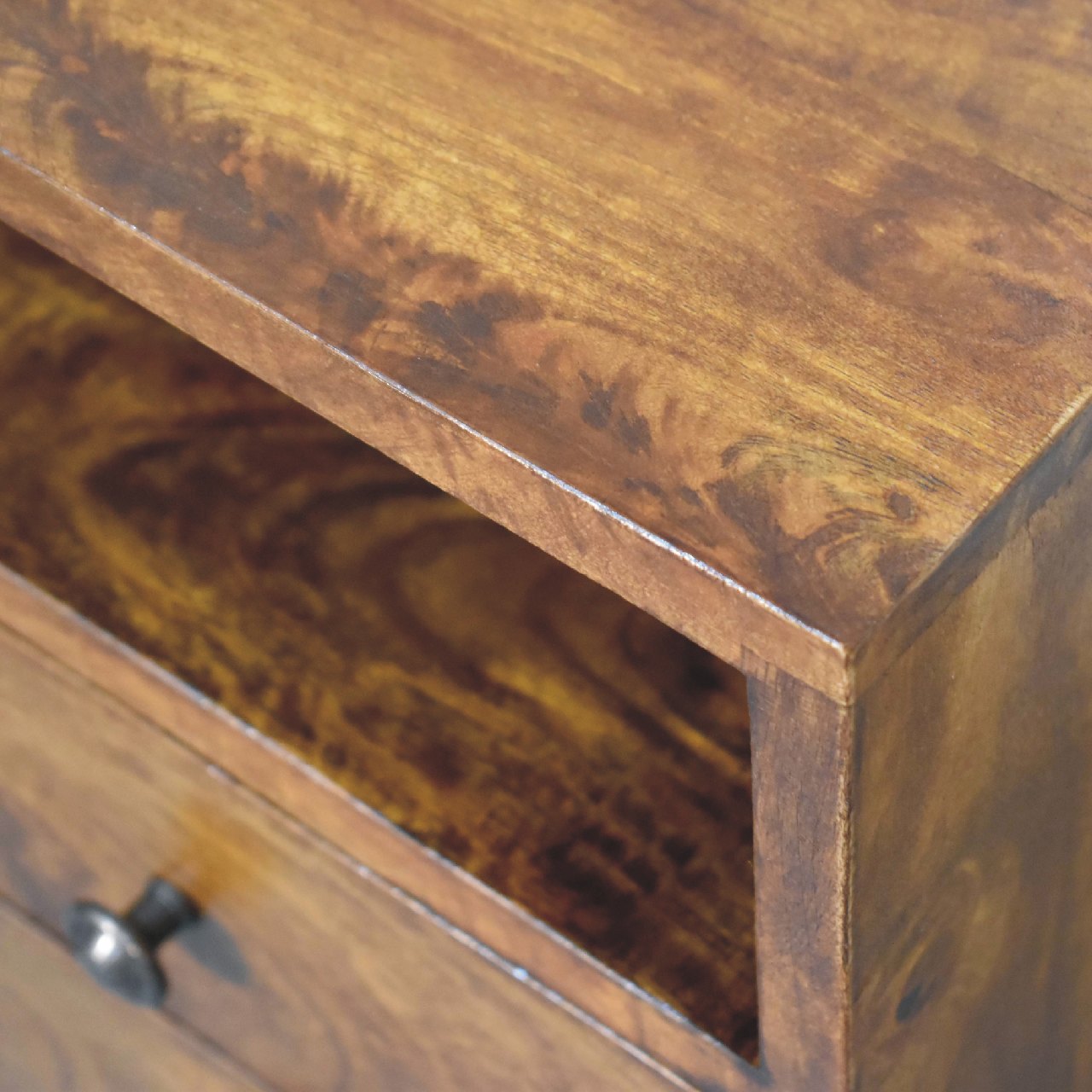 Solid Mango Wood Chestnut Finished 2 Drawer 1 Slot Mini Classic Bedside - Image 5