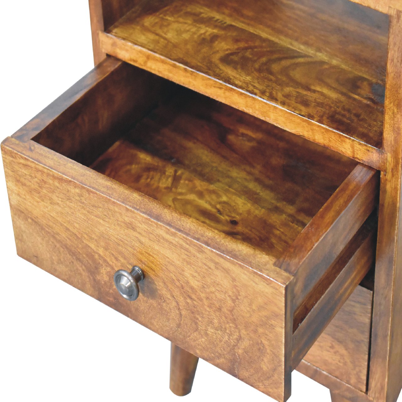 Solid Mango Wood Chestnut Finished 2 Drawer 1 Slot Mini Classic Bedside - Image 6