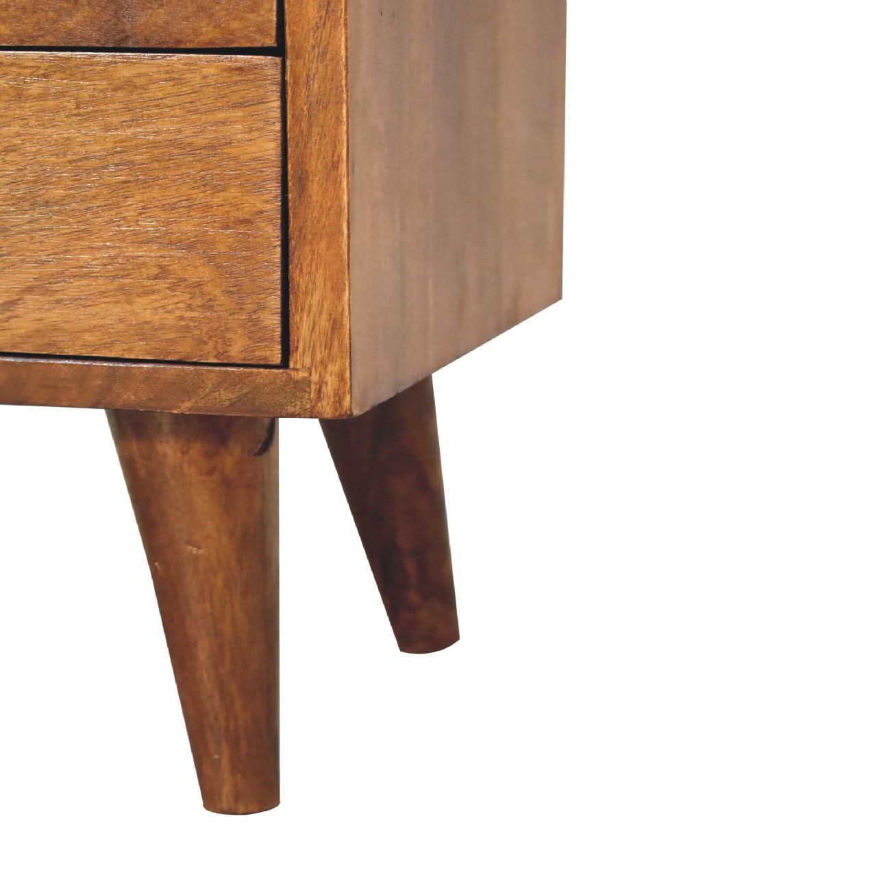 Solid Mango Wood Chestnut Finished 2 Drawer 1 Slot Mini Classic Bedside - Image 7