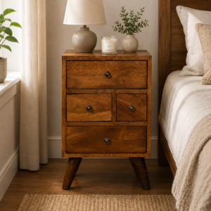 Solid Mango Wood Chestnut Finished 4 Drawer Bedside