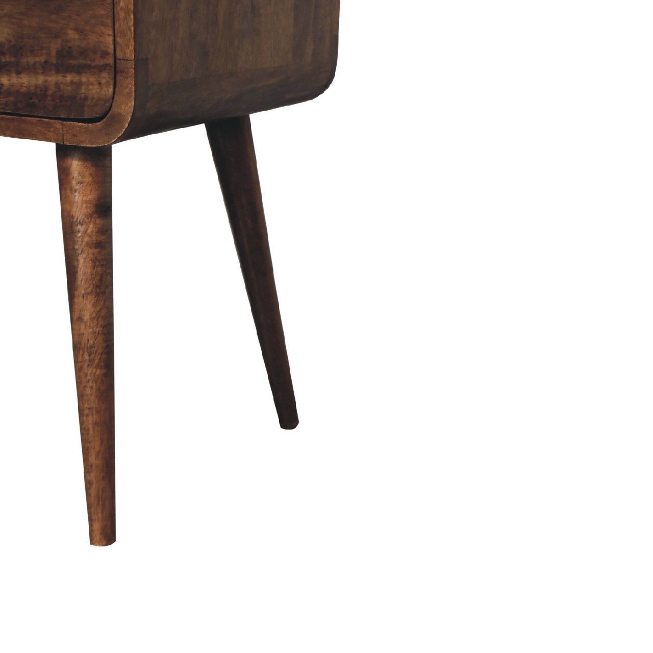 Solid Mango Wood Grey Washed 1 Drawer 1 Slot Mini Curve Open Bedside - Image 6