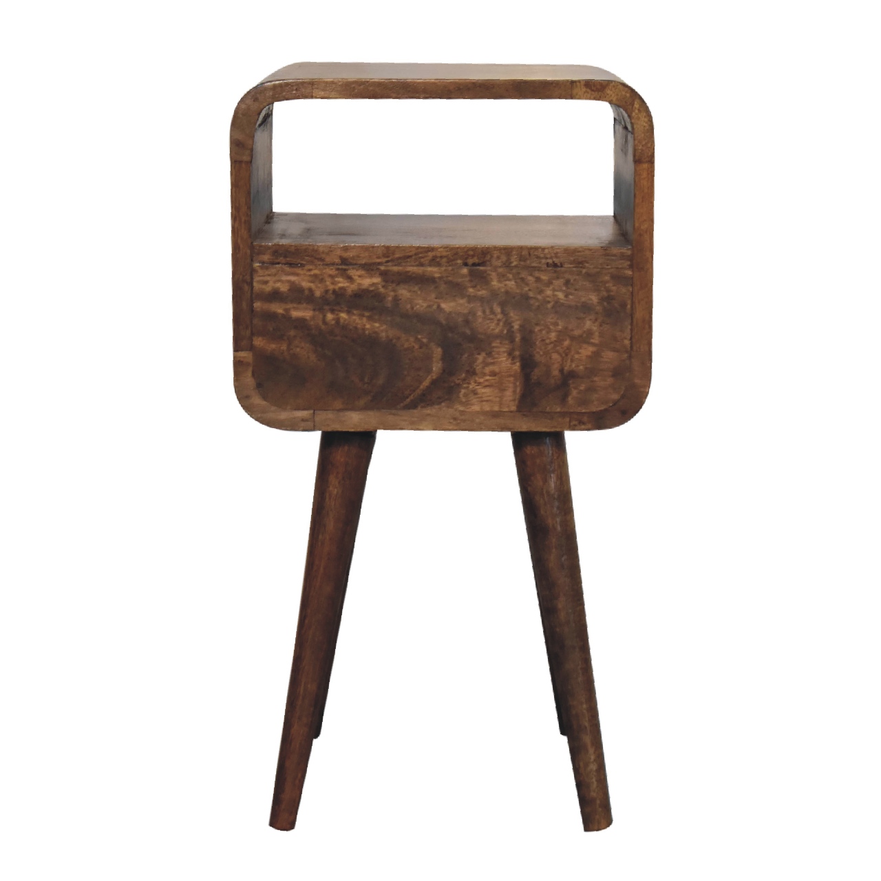 Solid Mango Wood Grey Washed 1 Drawer 1 Slot Mini Curve Open Bedside - Image 8