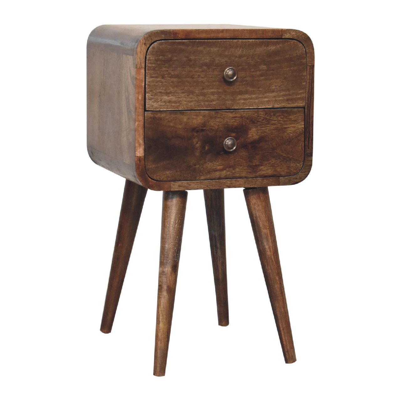 Solid Mango Wood Grey Washed 2 Drawer Mini Curved Bedside - Image 3