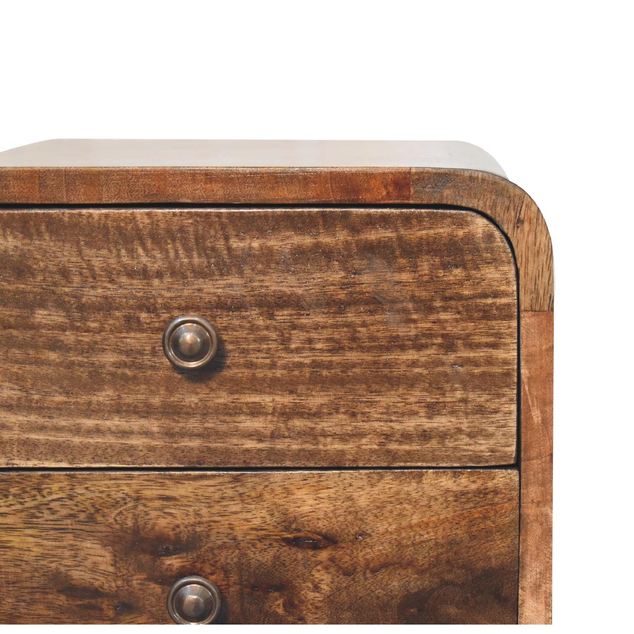 Solid Mango Wood Grey Washed 2 Drawer Mini Curved Bedside - Image 4