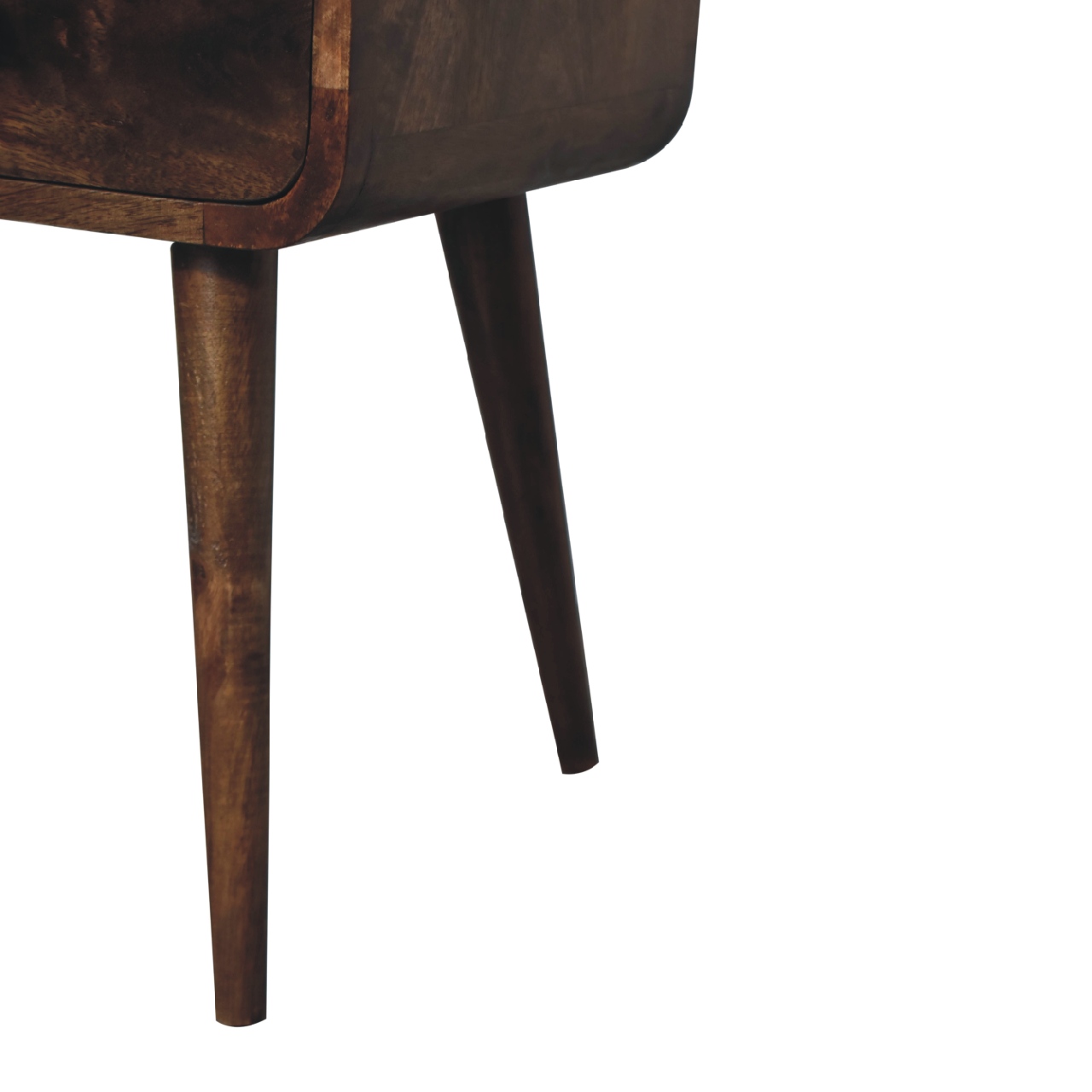 Solid Mango Wood Grey Washed 2 Drawer Mini Curved Bedside - Image 7